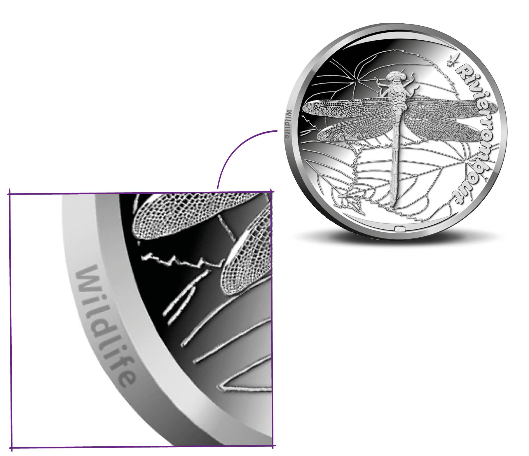 Rivierrombout penning met inscriptie